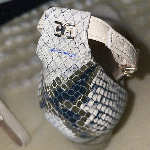 Sam Edelman Yaro Snakeskin Block Heel Open Toe Ankle Buckle Strap Sandals Pumps - Picture 8 of 8